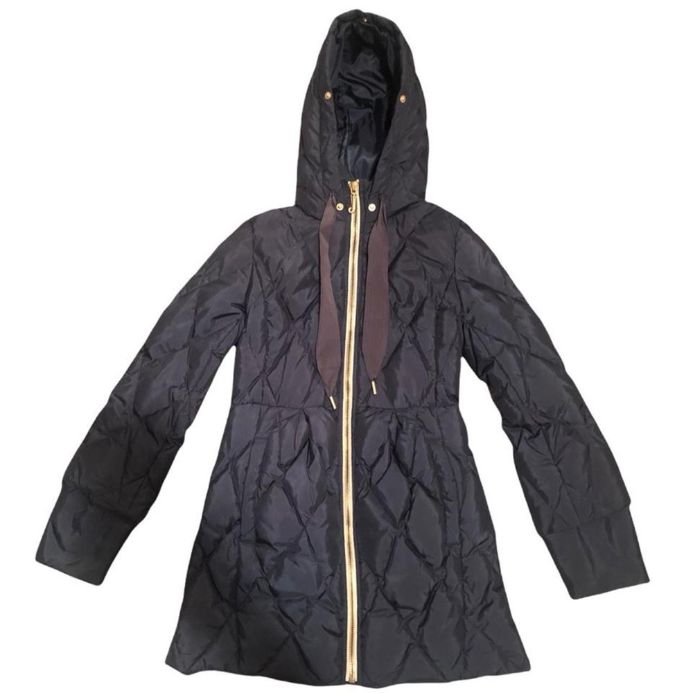 Vintage Juicy Couture Women's Navy Blue Quilted Hooded Coat